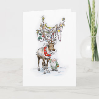 Cartão Reindeer and Elf Christmas Card