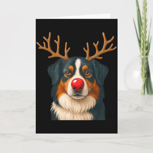Cartão Reindeer Australian Shepherd Christmas Aussie Dog  (Frente)