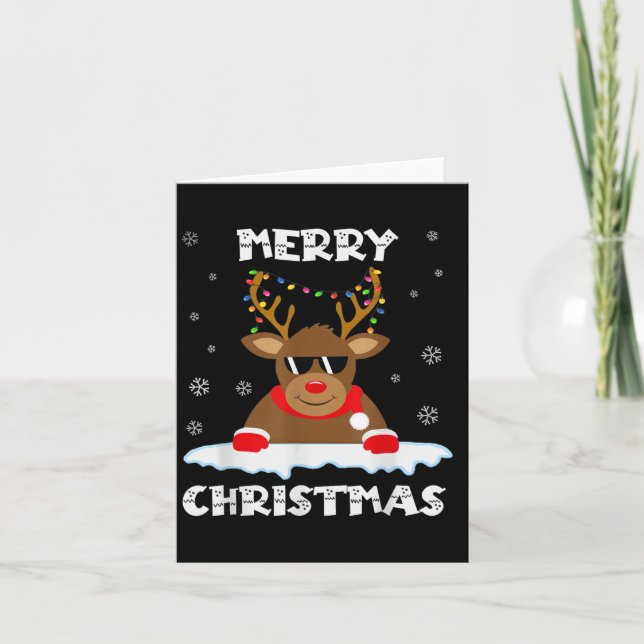 Cartão Reindeer Christmas Lights Santa Deer Rudolph Merry (Frente)