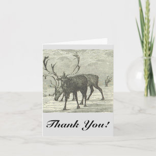 Cartão Reindeer com Antlers, "Obrigado!", Olhem Vintage