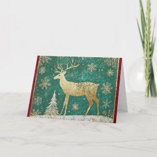 Cartão Reindeer de Folha de Ouro com Flocos de Neve