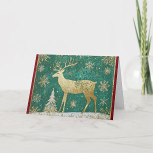 Cartão Reindeer de Folha de Ouro com Flocos de Neve