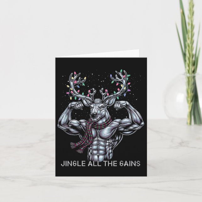 Cartão Reindeer De Natal Gym Workout Jingle Todo Ganho (Frente)