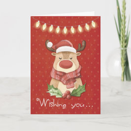 Cartão Reindeer de Natal nas Bolinhas Vermelhas
