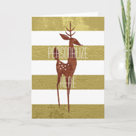Cartão Reindeer elegante dourado e listrado branco