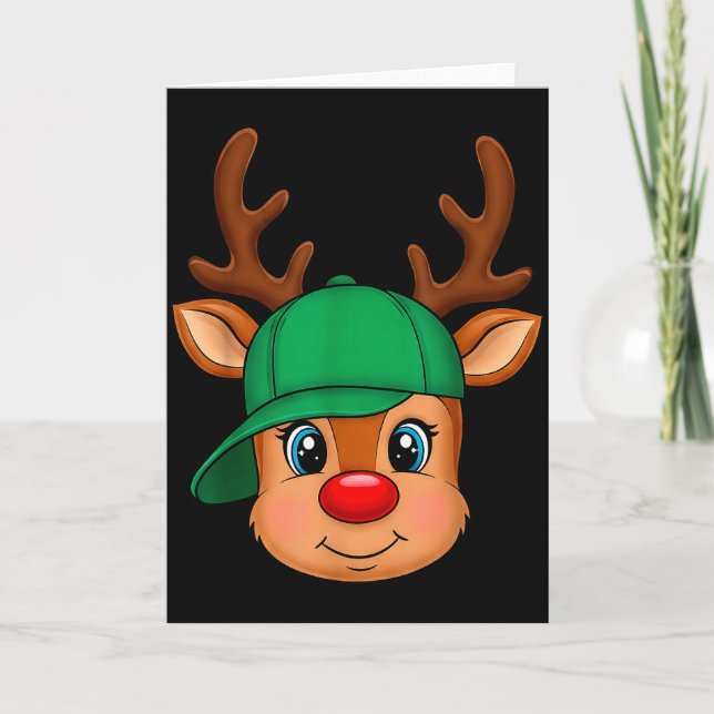 Cartão Reindeer Merry Christmas Hat Men Boy Kids  (Frente)