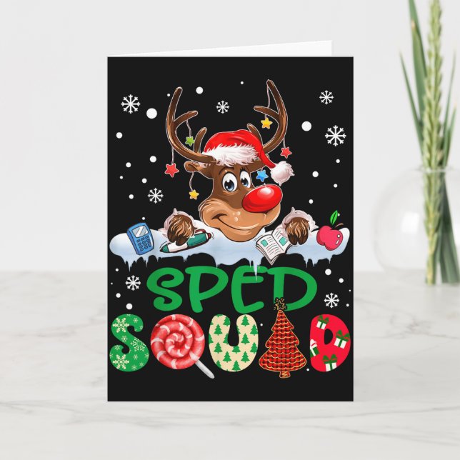 Cartão Reindeer Santa Hat Sped Squad Teacher Funny Christ (Frente)