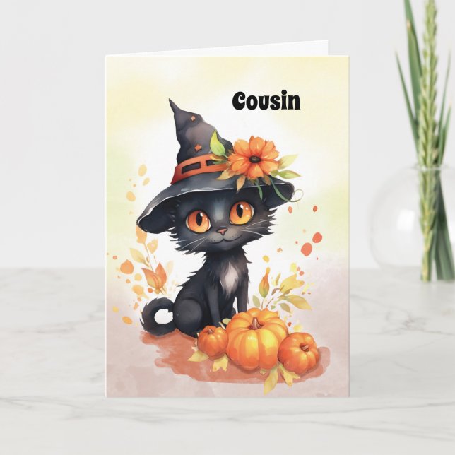 Cartão Relacionamento Personalizável Gato de Halloween Do (Frente)