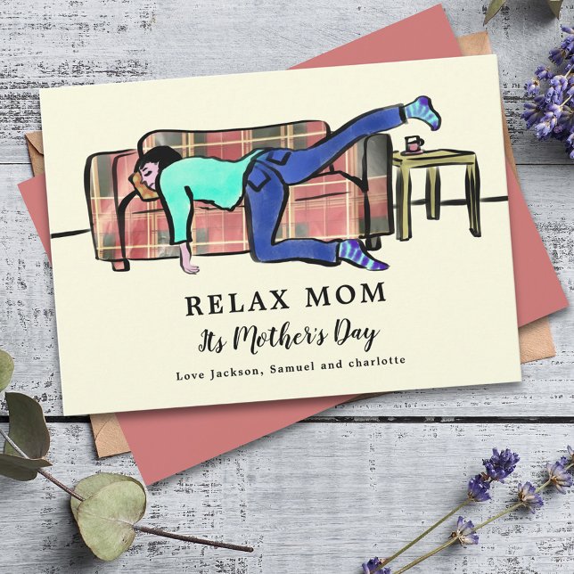 Cartão Relaxe Mãe Citação Divertida Personalizada (Relax mom its Mother’s Day funny greetings card unique collage illustration )