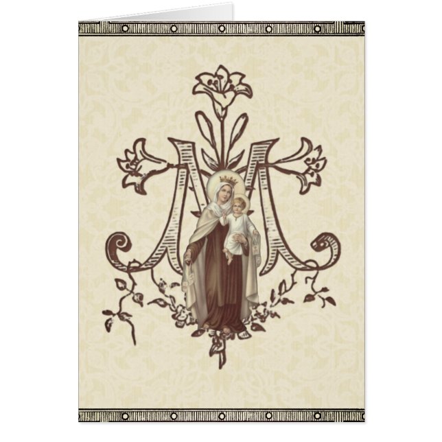 Cartão Religiosa da Virgem Católica Mary Monte Carmel (Frente)