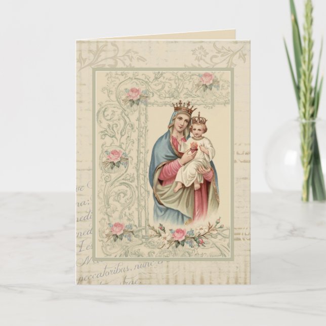 Cartão Religioso Virgem Maria Vintage (Frente)
