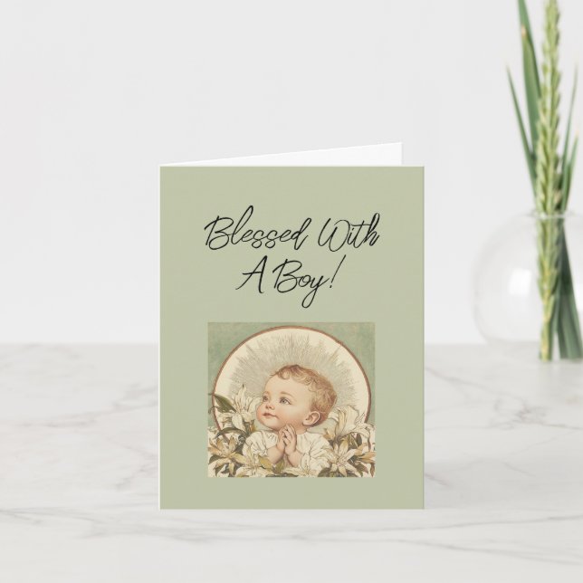 Cartão Religious Baby Boy Congratulations, Custom Text  (Frente)