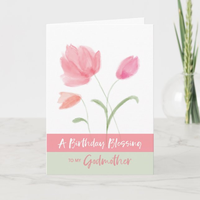 Cartão Religious Birthday Godmother Blessing Pink Flowers (Frente)