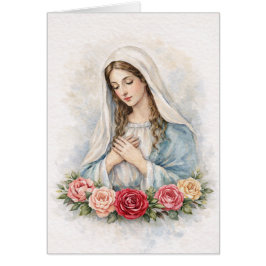 Cartão Religious Blessed Mary Floral Roses Scripture