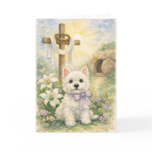 Religious Easter Westie Watercolor Card