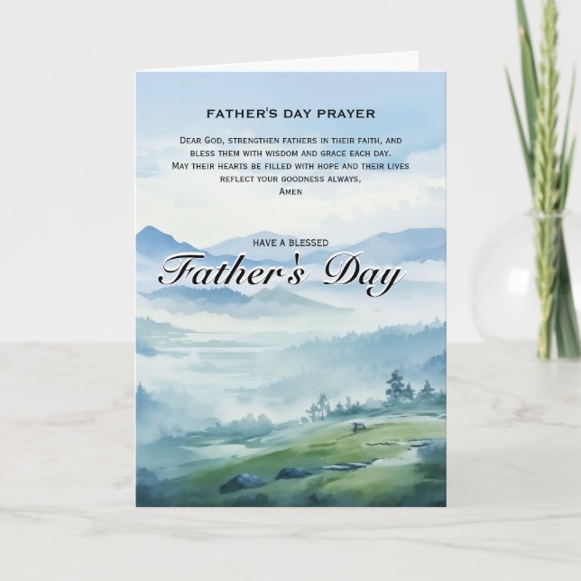 Cartão Religious Father’s Day Blue Watercolor Nature (Frente)