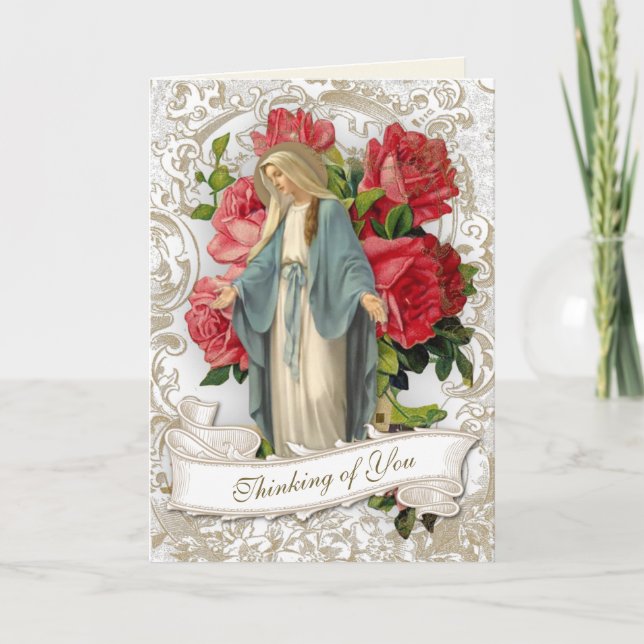 Cartão Religious Friendship Virgin Mary Vintage Red Roses (Frente)