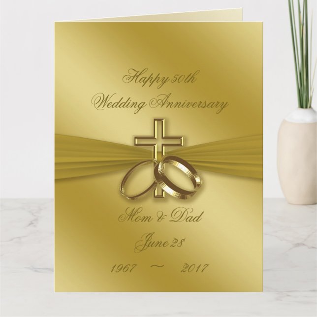 Cartão Religious Golden 50th Wedding Anniversary 8.5 x 11 (Frente)
