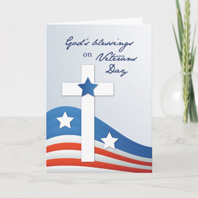Cartão Religious Veterans Day Stars and Stripes w/ CrosS (Frente)