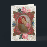 Cartão Religious Virgin Mary Jesus Vintage Floral Card<br><div class="desc">This is a beautiful traditional Catholic customized image of the Blessed Virgin Mary with the Baby Jesus,  known as Madonna of the Street with a vintage golden frame and  blue blue-flowers and pink roses. All text and fonts may be modified to suit the occasion and recipient.</div>