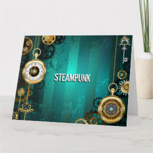 Cartão Relógio de Joia Steampunk em um Fundo Verde