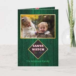 Cartão Relógio de Natal Papai Noel Celeiro Madeira Famíli