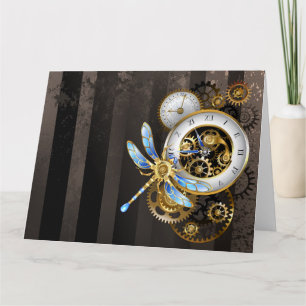 Cartão Relógio Steampunk com Dragonfly Mecânica