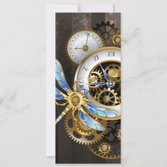 Cartão Relógio Steampunk com Libélula Mecânica (Frente)