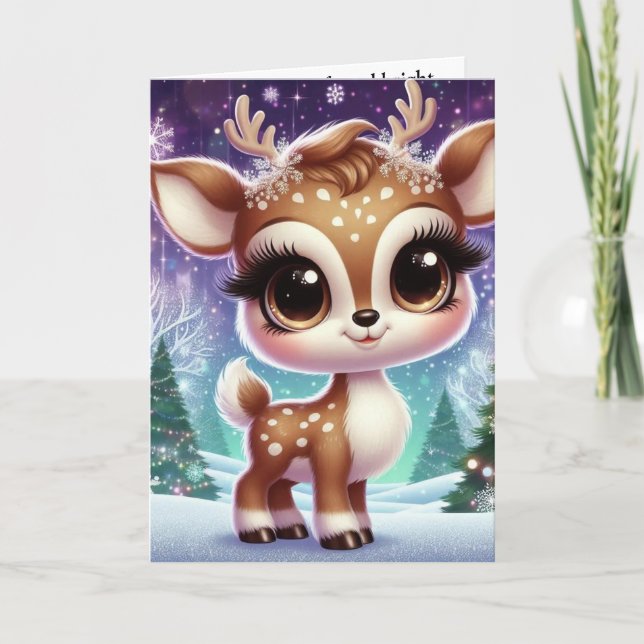 Cartão Rena de Bebê Brilho de Floco de Neve (Frente)