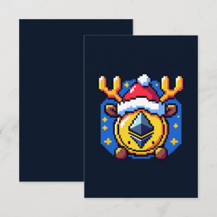 Cartão Rena de Criptomoeda Festiva - Férias de Arte Pixel