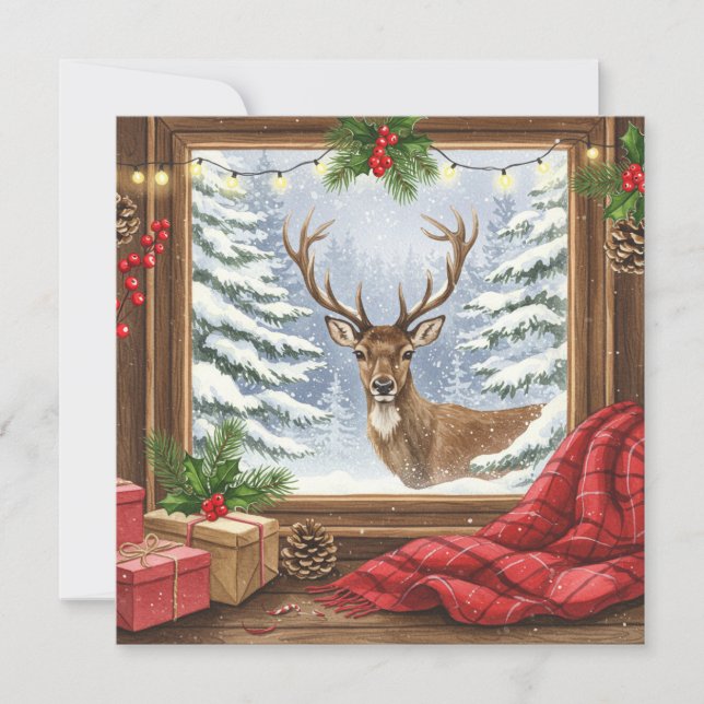 Cartão Rena de Natal aquarela  (Frente)