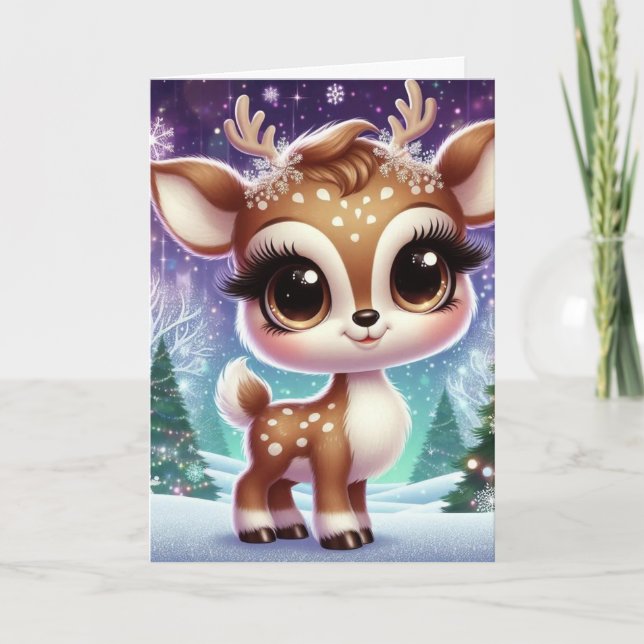 Cartão Rena de Natal Bebê Brilho de Floco de Neve (Frente)