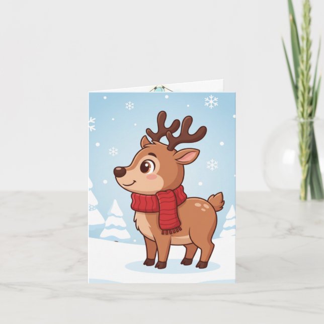 Cartão Rena de Natal Fofa (Frente)