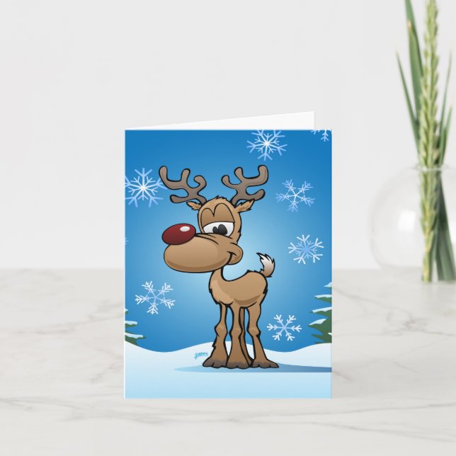 Cartão Rena de Natal Fofa em Desenho Animado (Frente)