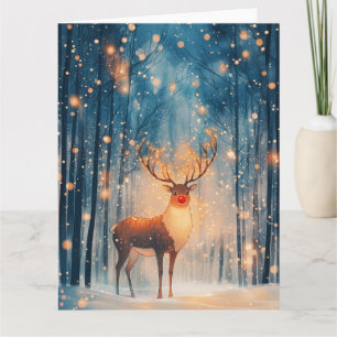 Cartão Rena Rudolph na Floresta Nevada Natal