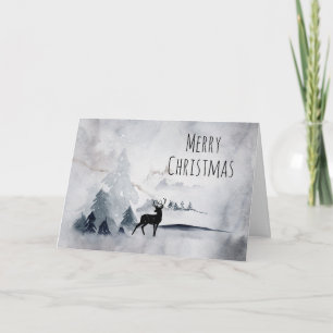 Cartão Renas na Água Cinzenta Selvagem Aquarela Natal
