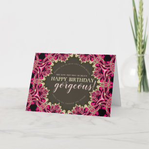 Cartão Renda Fractal Rosa Quente Feliz Aniversário Deslum