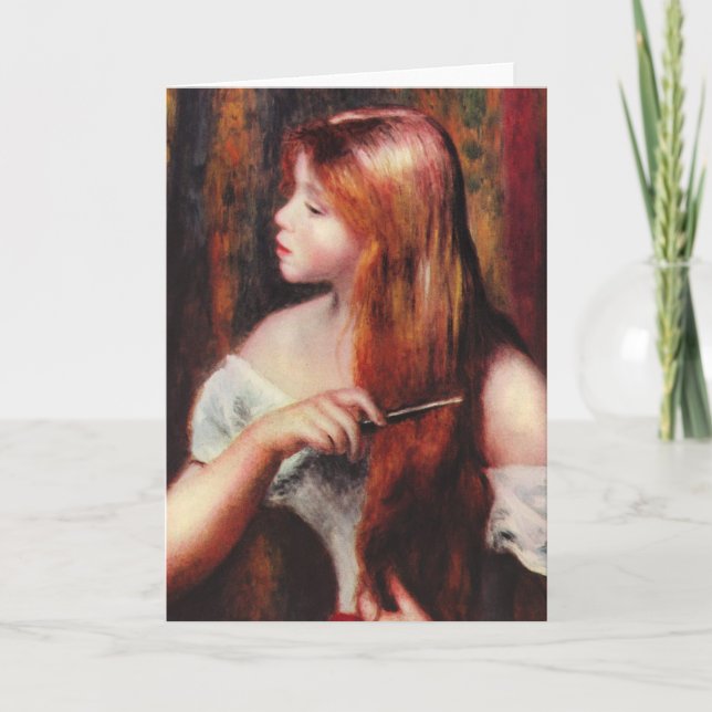 Cartão Renoir Young Girl Combing Her Hair Greeting Card (Frente)