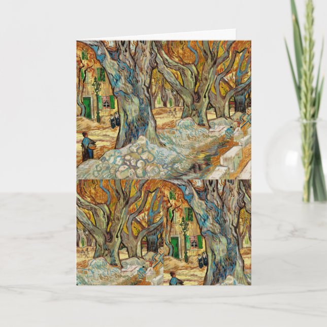 Cartão Reparadores de Estrada de Van Gogh Árvores Planas  (Frente)