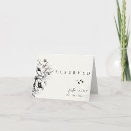 Cartão Reservado de Casamento Floral Preto