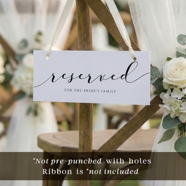 Cartão Reservado de Casamento Moderno com Caligraf (Wedding reserved cards to hang on chairs in an elegant black and white script - ribbon not included.)