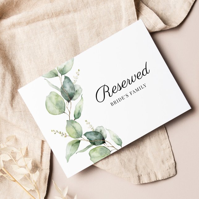 Cartão Reservado para Casamento Eucalyptus Greener (Watercolor Eucalyptus Greenery Wedding Reception Table Reserved Card)