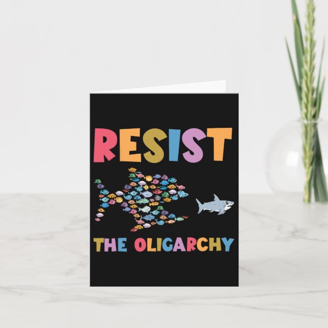 Cartão Resista à Oligarquia Peixe Engraçado Anti Trump  (Frente)