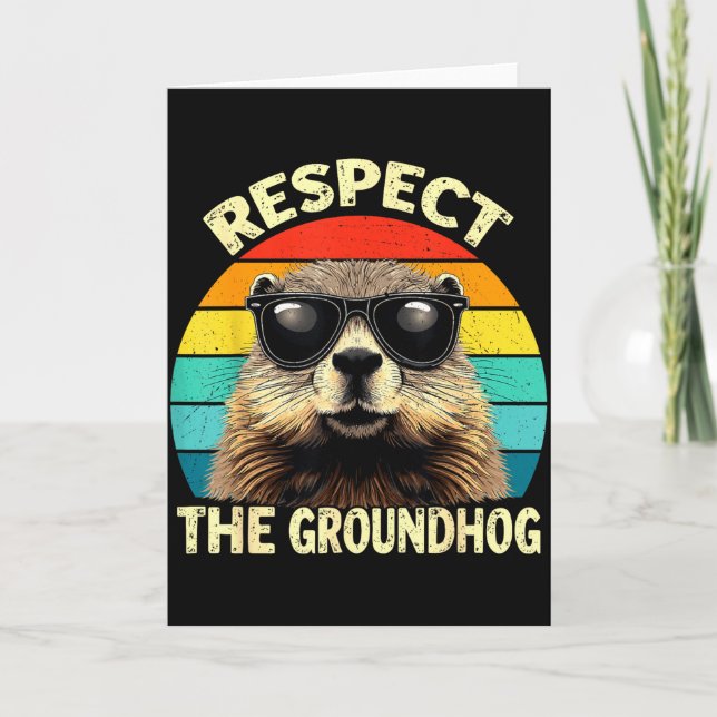 Cartão Respect The Groundhog Lover Vintage Animal Ground  (Frente)