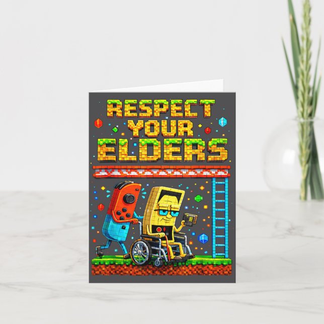 Cartão Respect Your Elders Retro Gaming Funny Gamer Contr (Frente)