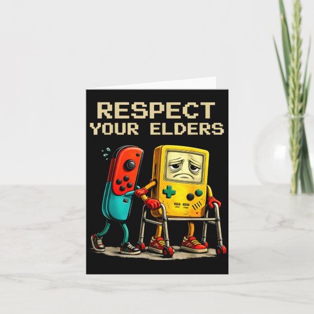 Cartão Respect Your Elders Retro Gaming Funny Gamer Contr (Frente)