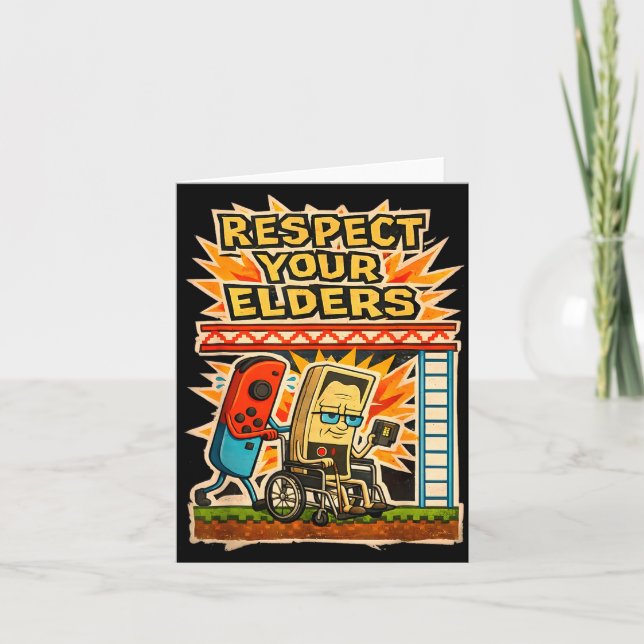 Cartão Respect Your Elders Retro Gaming Funny Gamer Contr (Frente)