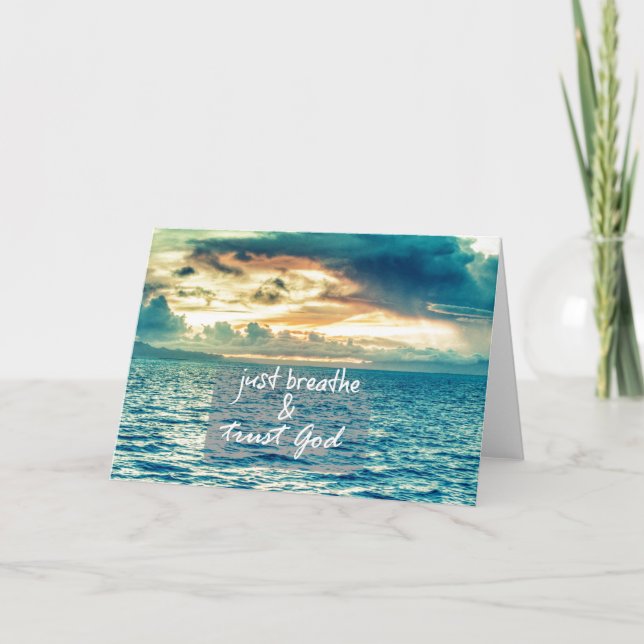 Cartão Respire e confie na citação de Deus (Frente)