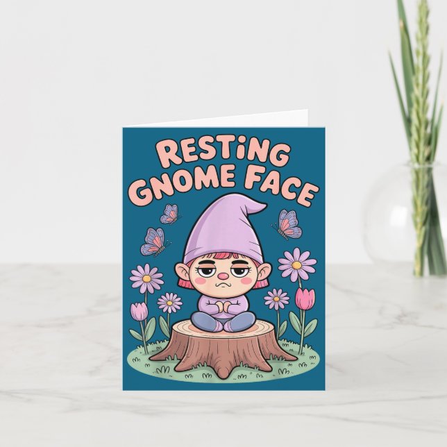 Cartão Resting Gnome Face Cute Funny Christmas Kawaii Car (Frente)