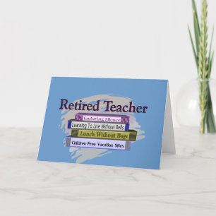 Cartão Retired Teacher "Funny Stack of Books" Design